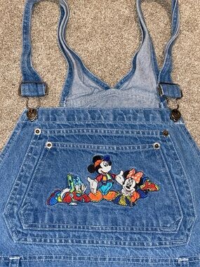 Vintage 90s Disney Mickey Unlimited Denim Overalls Size M Minnie Mouse Rare